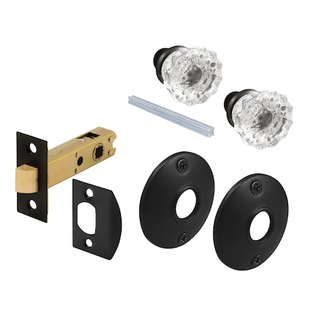 Prime-Line Passage Door Latch Set, Glass Knob with Latch Bolt Matte Black Finish, Vintage E 28328